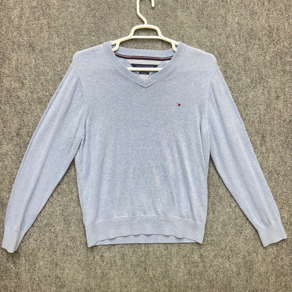 Men's Tommy Hilfiger Pima Cotton V Neck Sweater size Large blue